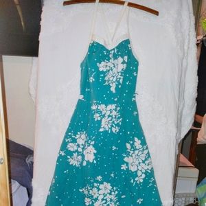 Vintage "early 90's" turquoise with white flowers summer dress.